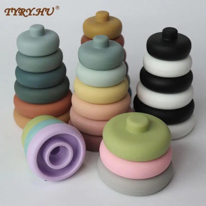 

Montessori Educational Toys Baby Silicone Stacking Round Shape Colorful Intelligence Gift Folding Tower Infant Play Water Set