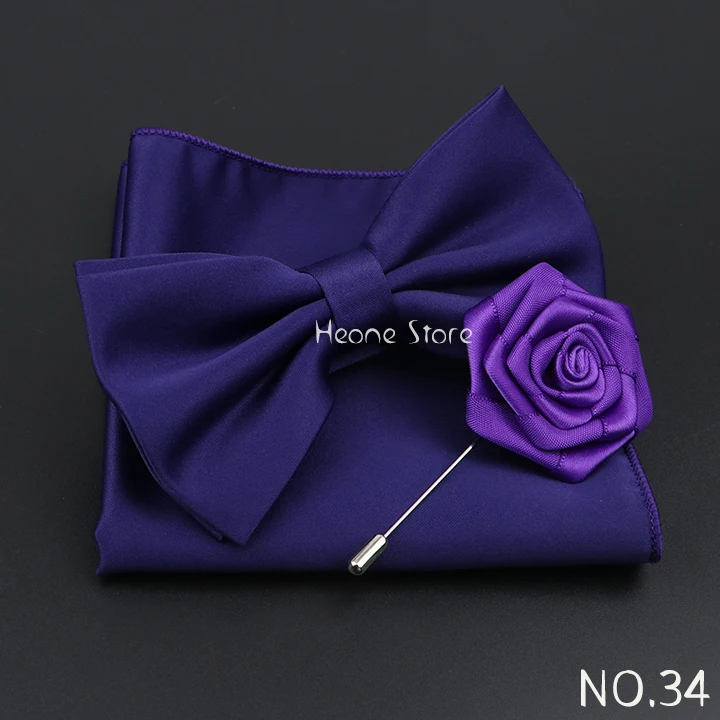 Mens Wedding Bow Tie Brooch Set Romantic Solid Color Silk Polyester Jacquard Woven Bowtie Lapel Pin Hanky Men Gifts Accessories