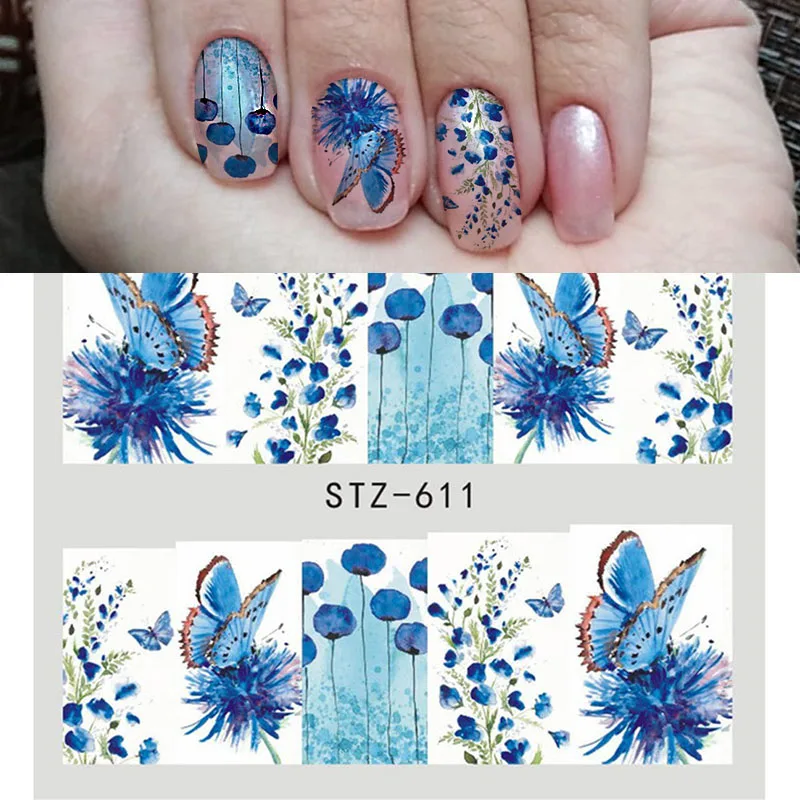 3 шт акварельные цветочные наклейки для дизайна ногтей 3D дизайн с бабочками и цветами DIY водная наклейка слайдер Обертывания украшения Маникюр