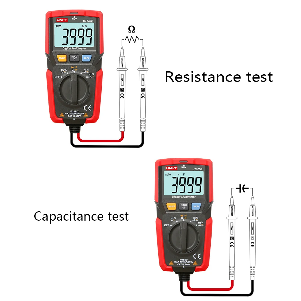 UT125C карманный цифровой мультиметр резисторный конденсатор Частота Диод тест НТС низковольтный дисплей мультиметр