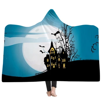 

3d Printed Hooded Blanket Halloween Sherpa Winter Warm Throw Blanket Hoodie Blanket Travel Mantle Soft Blanket For Adults