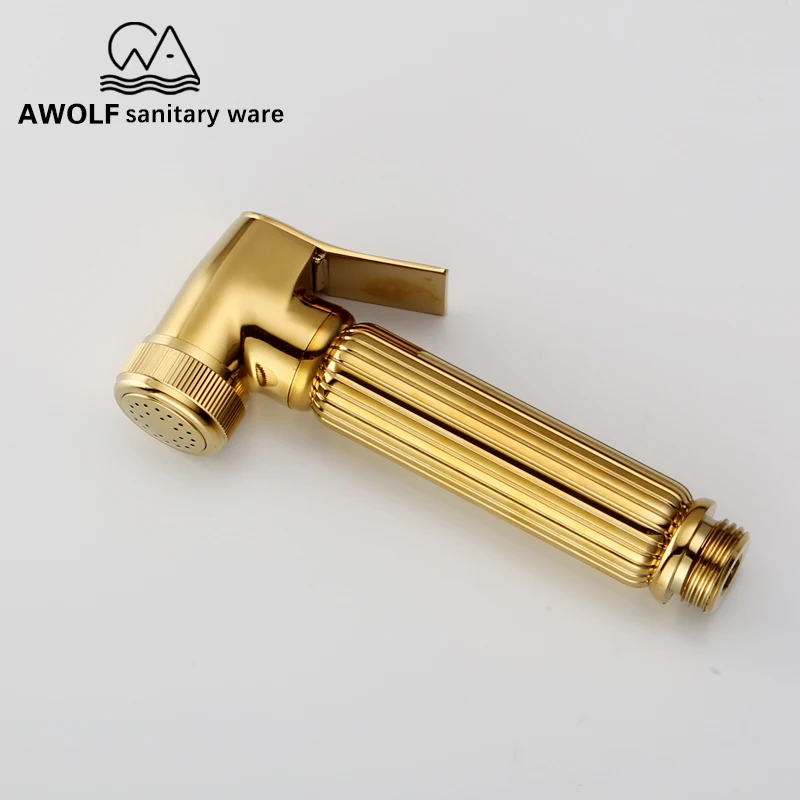 Titianium Gold Toilet Shattaf Douche Kit Hand Held Bidet Sprayer Solid Brass Pressure boost Dual Copper Faucet Shower Set AP2183