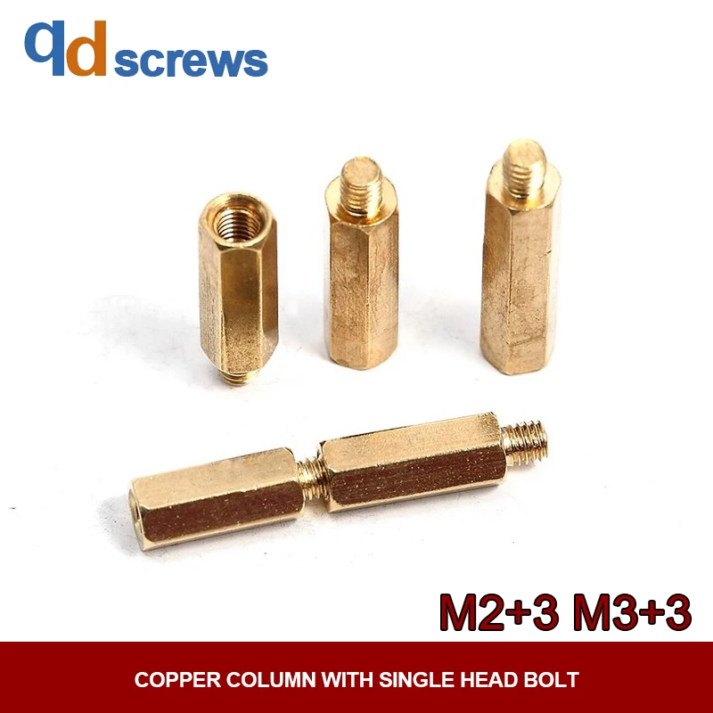 

M2/M3+3 Copper hex isolation column with internal and external thread Hexagonal Copper Column with Single Head bolt YJT 1045