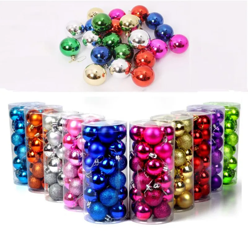 

Christmas Tress Party Hanging Decorations Round Ball Bauble Hanging Xmas Party Ornament for Home DIY Decorations 24pcs/lot 3/4cm