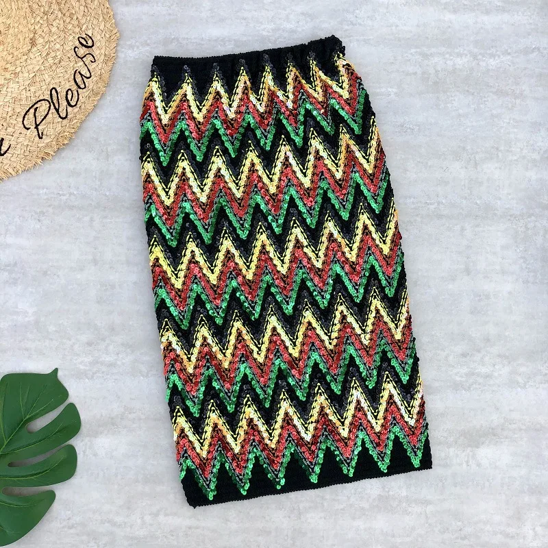 Green Yellow Красочные юбки с пайетками Женские облегающие Женские юбки-карандаш в эластичную полоску шикарные тонкие вечерние женские юбки с высокой талией Элегантная юбка - Цвет: Green Yellow