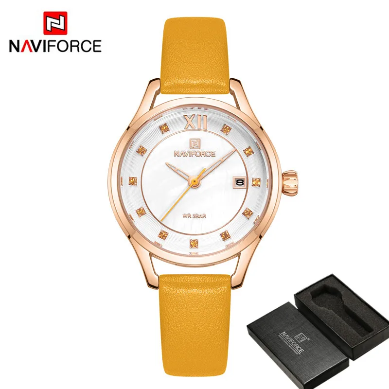 NAVIFORCE водонепроницаемые женские часы лучший бренд класса люкс золотые женские наручные часы из натуральной кожи браслет зеленые женские часы подарок 5010 - Цвет: NA501004 with box