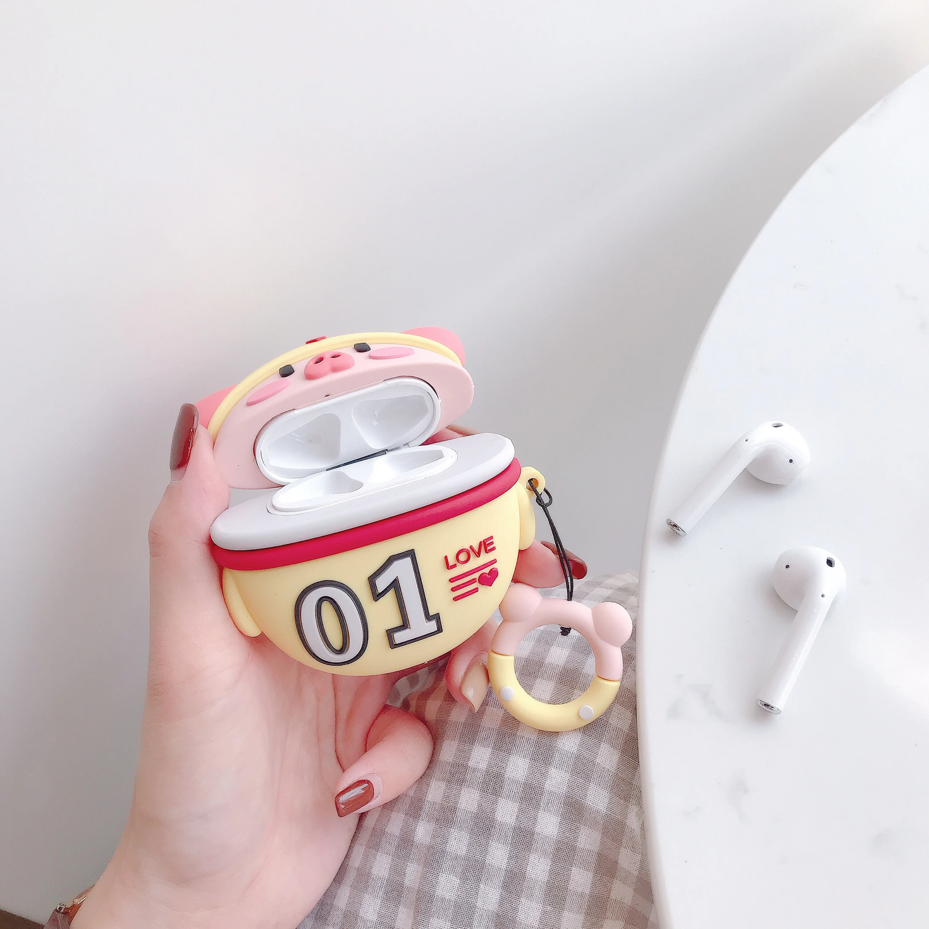 Милый мультфильм Свинья медведь; цыпленок Earpods чехол для Apple Airpods 1 2 Kawaii беспроводные наушники Защитная крышка с палец кольцо ремень