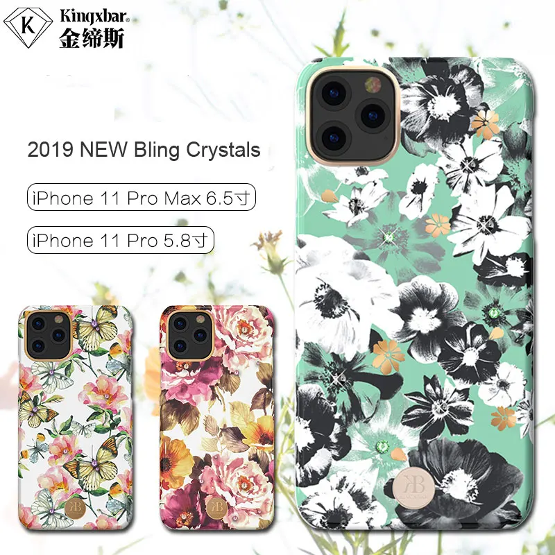 Чехол для телефона с блестящими цветами и бриллиантами для iPhone 11 Pro Max/11 Pro/11 роскошный Кристальный Жесткий Чехол для женщин противоударный KINGXBAR