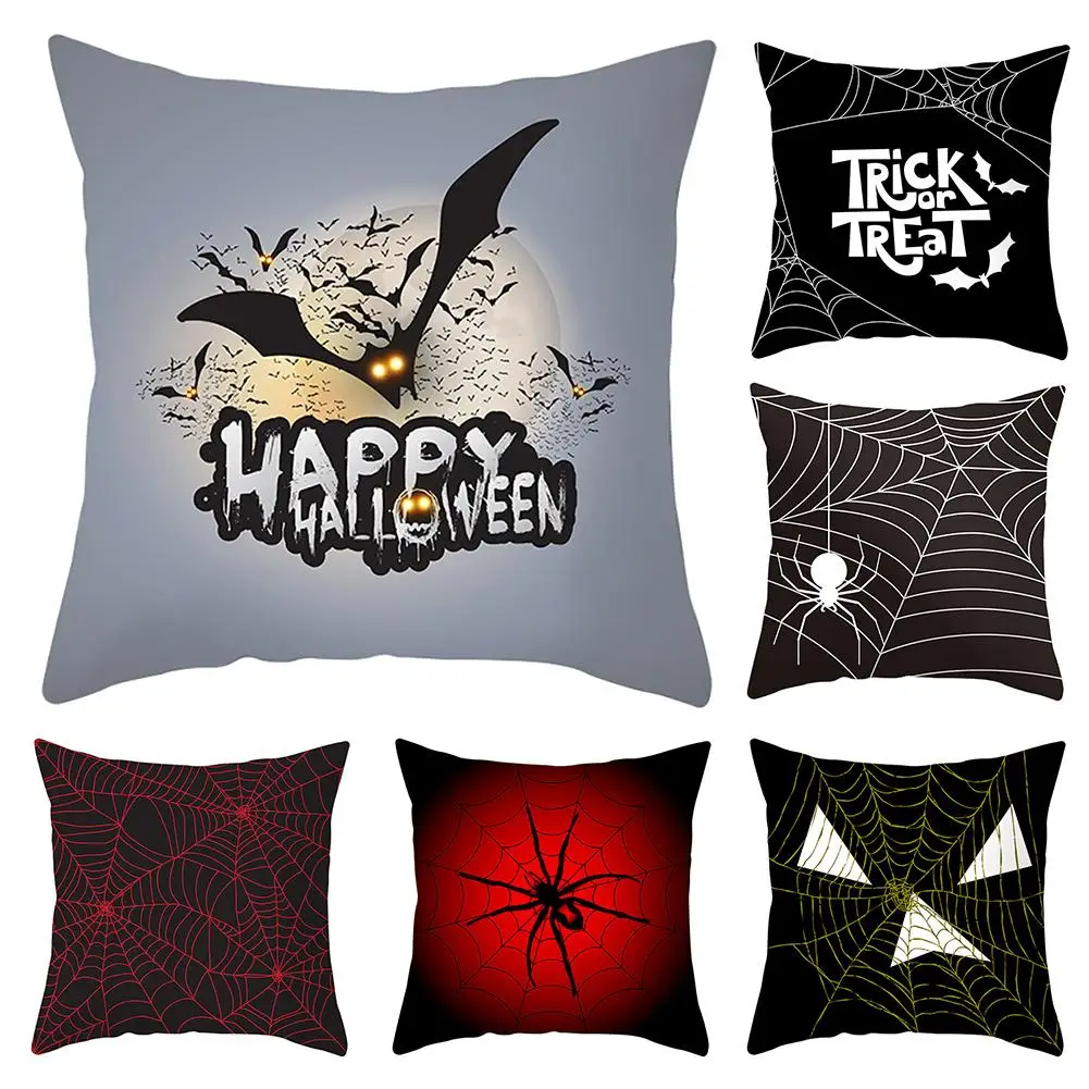 

Thanksgiving Halloween Trick or treat Cushion Cover Bat Pumpkin Spiderweb Pillow Case Home Decorative Sofa Throw Pillow Cover