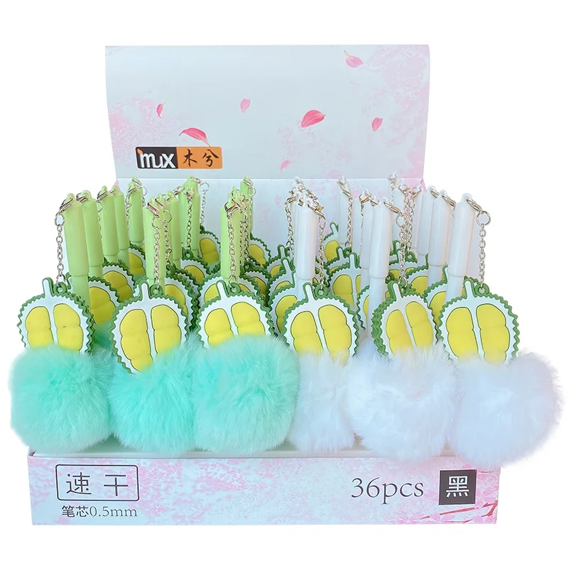 36 Pz/Lotto Durian Hairball Pendant Gel Pen Cute 0.5Mm Black Ink Signature Pens Regalo Promozionale Cancelleria Materiale Scolastico
