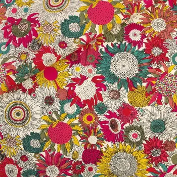

140cmx50cm Cotton Poplin Fabric - Daisy Flower (red)