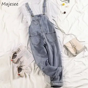 

Jumpsuits Women Denim Blue Loose Ankle-length All-match Harajuku BF 2XL Simple Student Womens Trousers Korean Style Soft Harem
