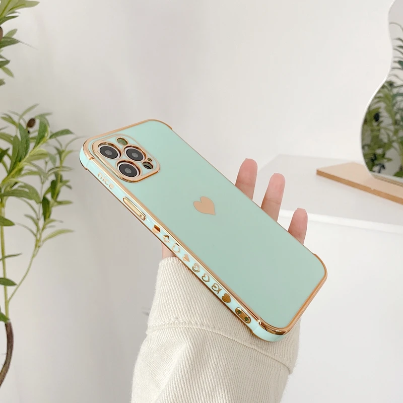 Soft electroplated love heart phone case for iphone 11 12 pro max xs x xr 7 8 plus mini se 2020 shockproof bumper back cover