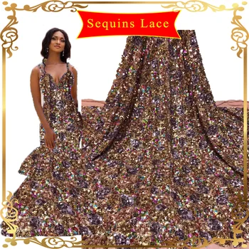 

African Sequins Lace Fabrics Luxury 5 Yards Nigerian Lace Wine High quality Embroidery French lace Fabrics in switzerland 2020