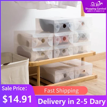 

10 Pieces of Foldable Plastic Shoe Storage Box Box Stackable Organizer Shoe Rack Basket Shoe Box 33 x 21 x 12cm