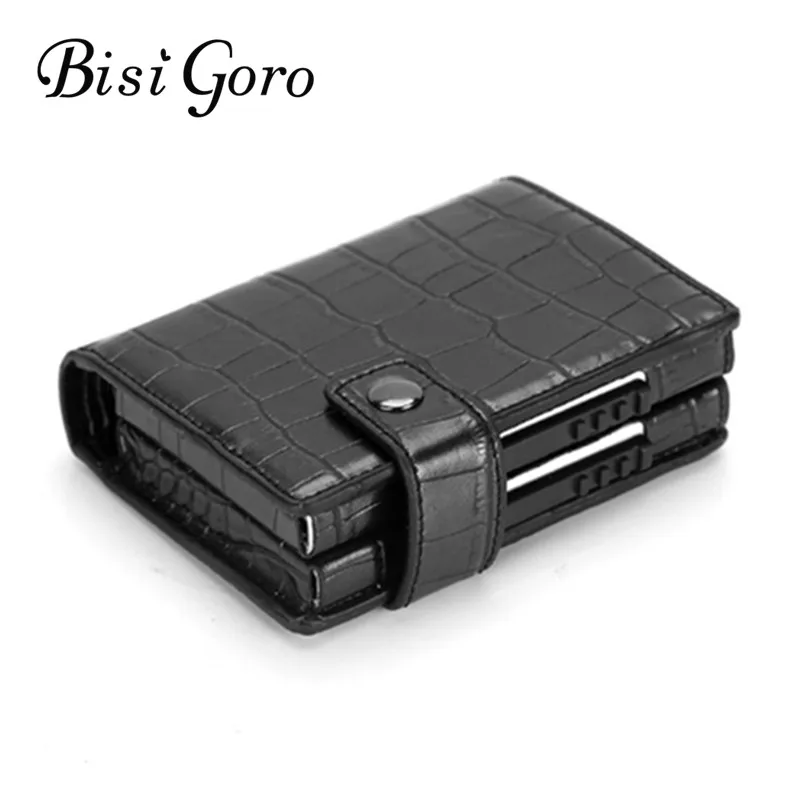 Online BISI GORO 2019 Cartera de aluminio soporte de tarjeta de crédito Metal con RFID bloqueo multifunción Cartera de viaje caja de Metal