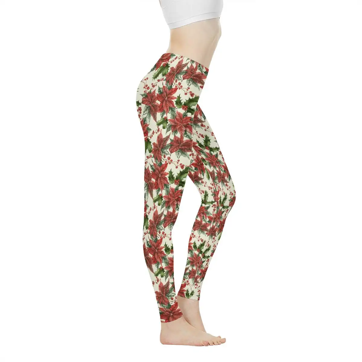 THIKIN Рождество Poinsettia цветочный узор для женщин Высокая талия штаны для йоги Бесшовные Фитнес Леггинсы счастливый год бег колготки - Цвет: BLG0409GX