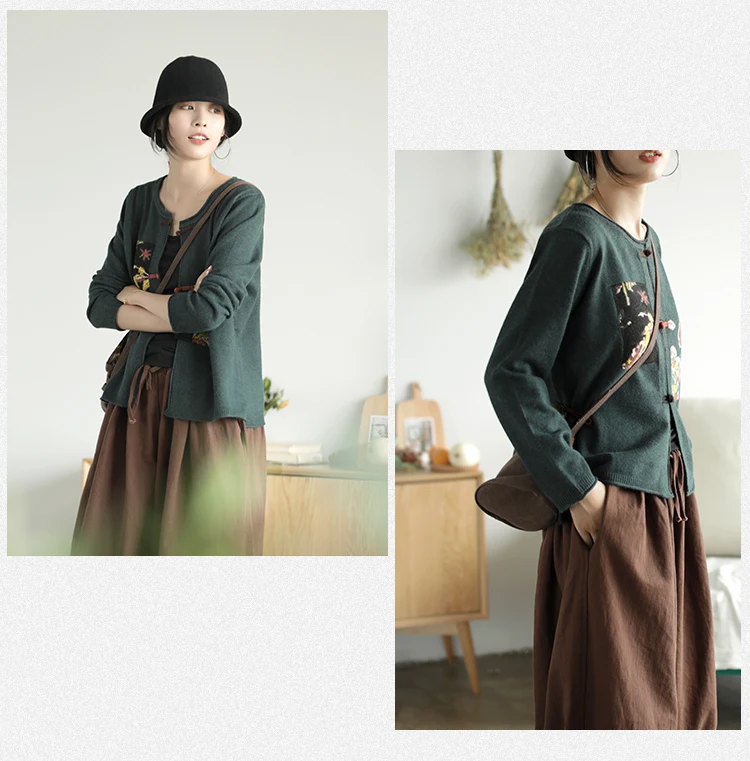 Осень, новинка, Ретро стиль, пряжка, жаккардовый свитер, вязаный кардиган, zm
