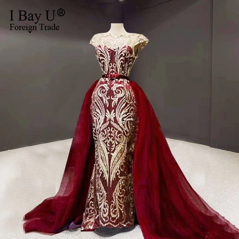 Роскошное пурпурно красное вечернее платье с блестками модное сексуальное из