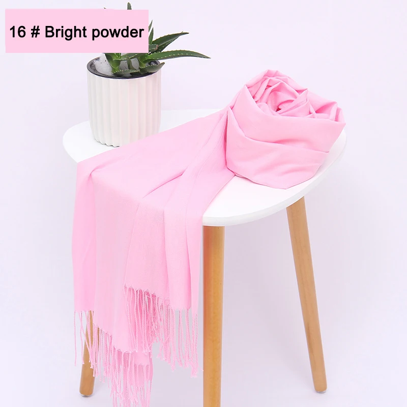 16 Bright powder Женские однотонные хлопковые шарфы с кисточками, женский зимний тонкий весенний шарф, летняя роскошная женская шаль, теплый шарф для женщин - Цвет: 16 Bright powder