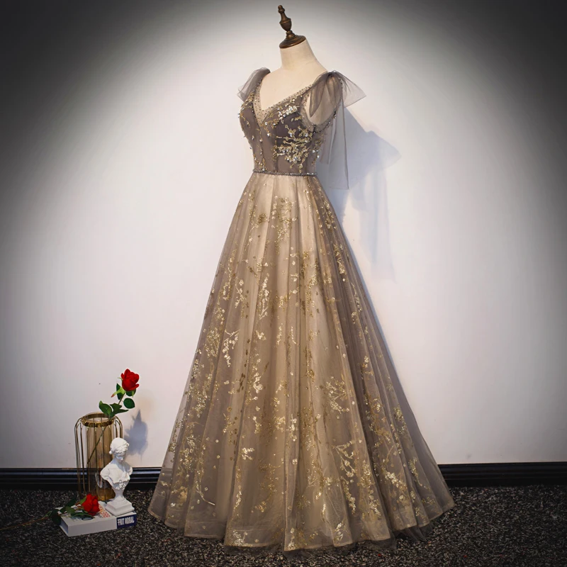 WLN18556 janceber длинное платье для выпускного вечера с v-образным вырезом, ленты, кристалл, на шнуровке, светильник, роскошное платье для выпускного Шампань, sukienka na studniowke