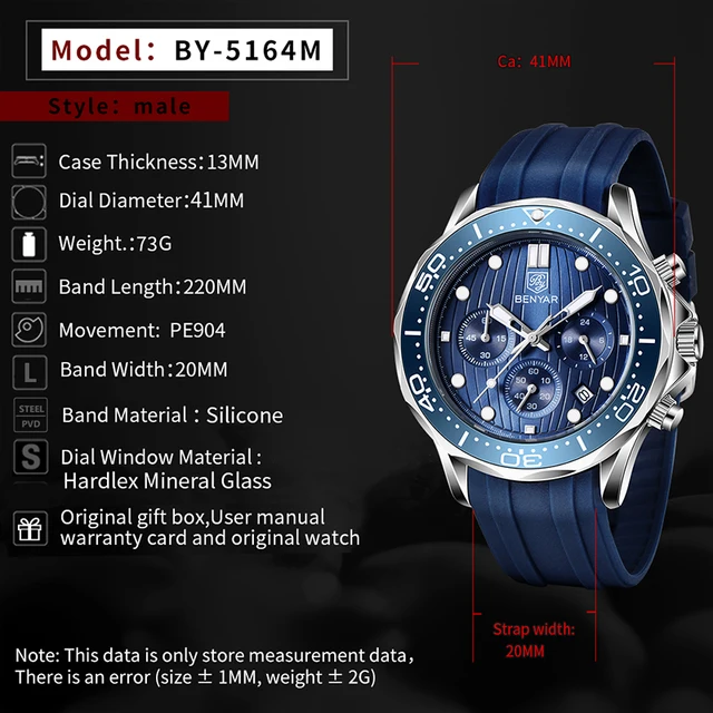 BENYAR Fashion brand new men's watches quartz multi-function men chronograph top luxury waterproof men sports wristwatches 2022 4