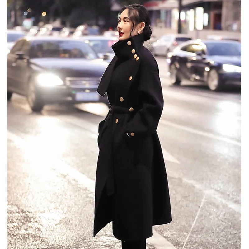 UHYTGF, осенне-зимняя кашемировая куртка, женское кашемировое теплое пальто, Женское шерстяное пальто высокого качества с поясом X687