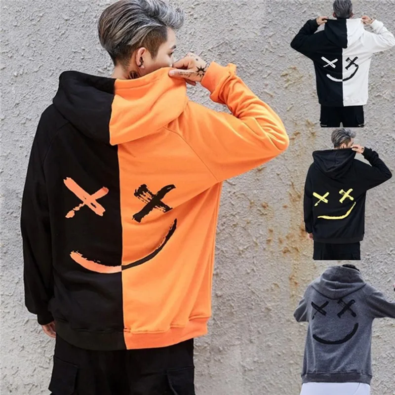 Men Hoodies Sweatshirts Fashion Smile Print Patchwork Headwear Hoodie Hip Hop Streetwear Couple Unisex Hooded Pullover Plus Size Men Hoodies Sweatshirts Fashion Smile Print Patchwork Headwear Hoodie Hip Hop Streetwear Couple Unisex Hooded Pullover Plus Size