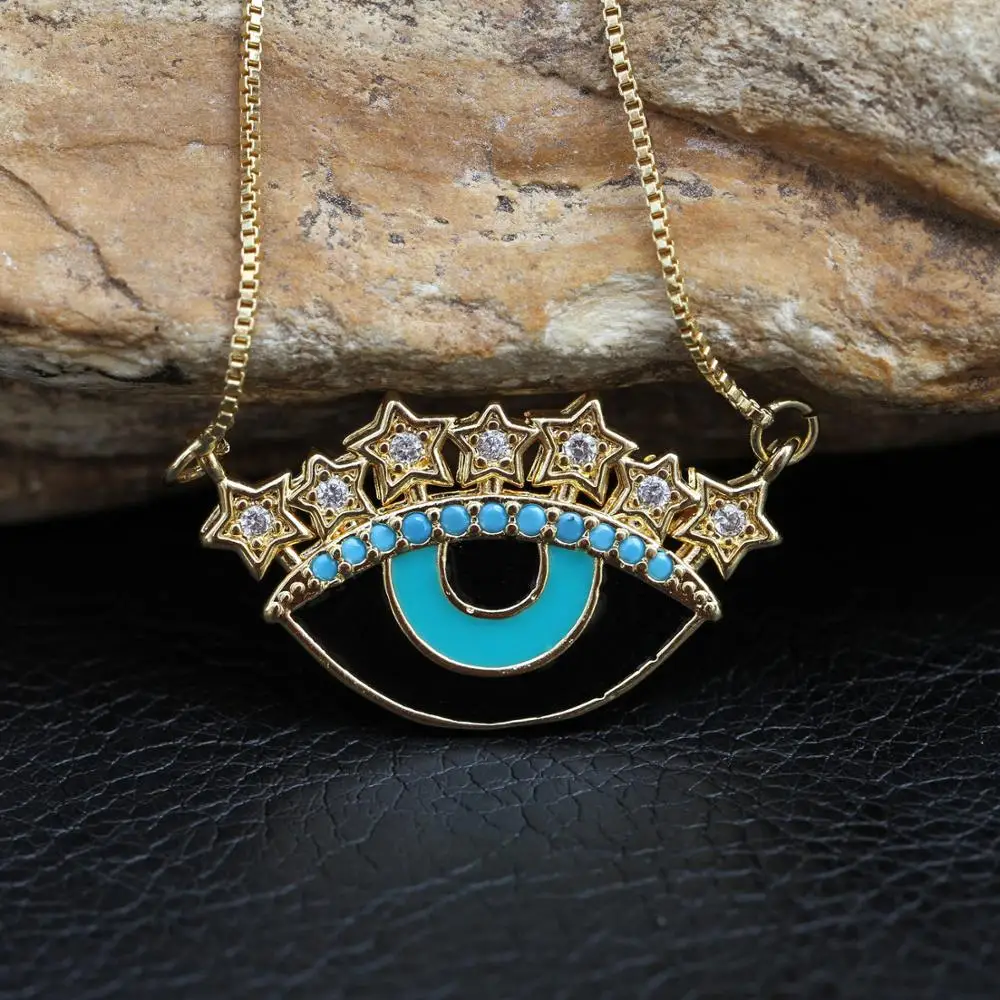 Fashion Lucky eye star evil eye pendant necklace colorful zircon charm gold color girlish choker jewelry designed for women - Окраска металла: C