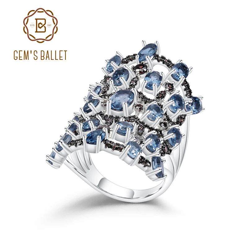 Балетные кольца GEM'S BALLET, 7.59Ct, натуральный Лондон, голубой топаз, камень по месяцу рождения, кольца, 925 пробы, серебро, Винтажное кольцо для женщин, вечерние ювелирные изделия