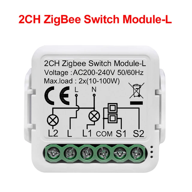 GIRIER Tuya ZigBee 3.0 Smart Switch Module 10A No Neutral Wire Required Smart Home DIY Light Breaker Work with Alexa Google Home 2-Gang
