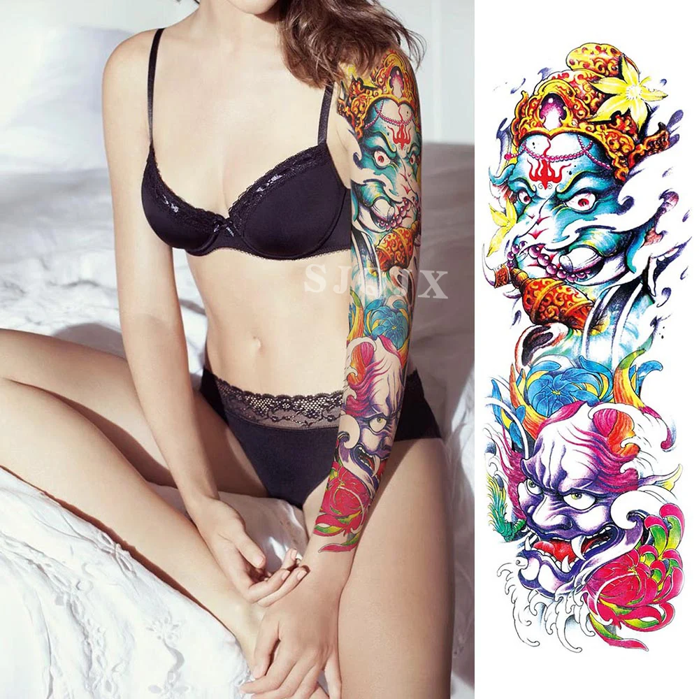 Temporary art body tattoo stickers watercolour immortal dragon flower figure animal cool black Full arm Waterproof fake tattoo - Цвет: N
