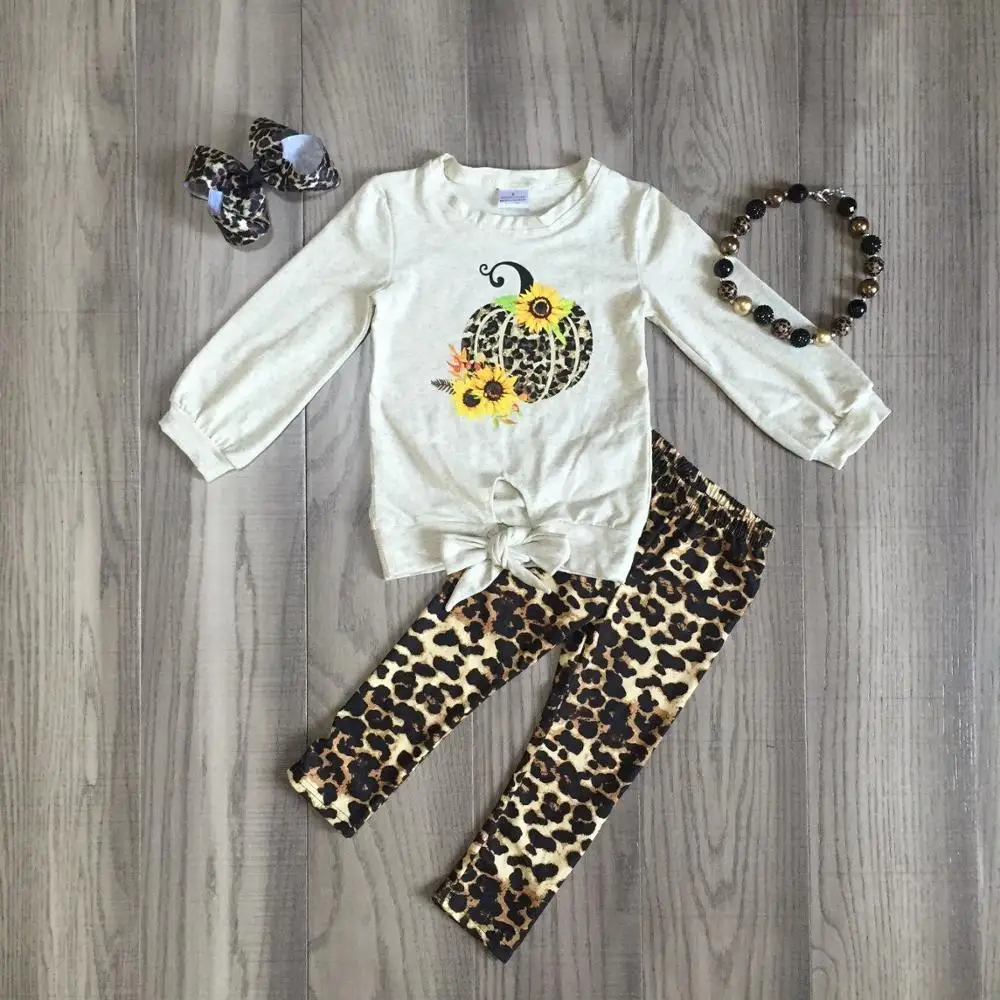 

children Girls Halloween clothing girls leopard print outfits with pimpkin print kids boutique clothes with accessories