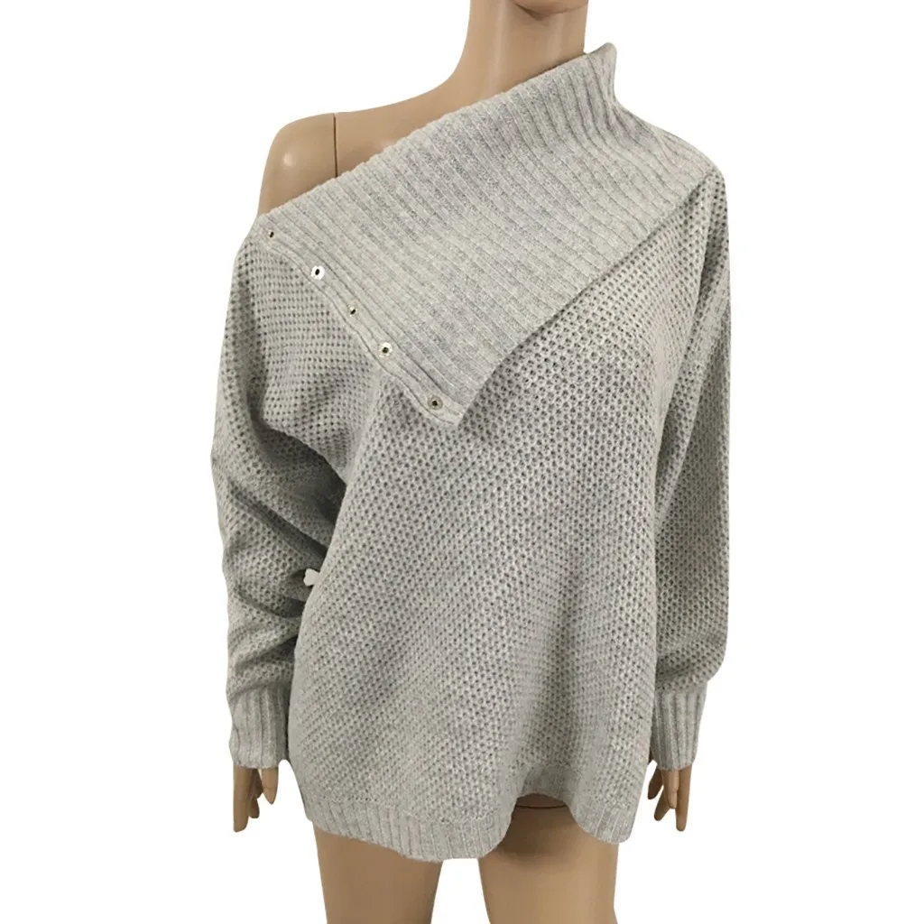 SAGACE свитер женский Сексуальная Кнопка длинный рукав вязаный свитер пуловер Топы Высокое качество Повседневный женский свитер