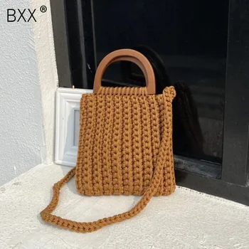 

[BXX] Vintage Wood Handle Crossbody Bag For Women 2020 Winter Woolen Branded Shoulder Handbags Ladies Trend Fashion Bag HO605