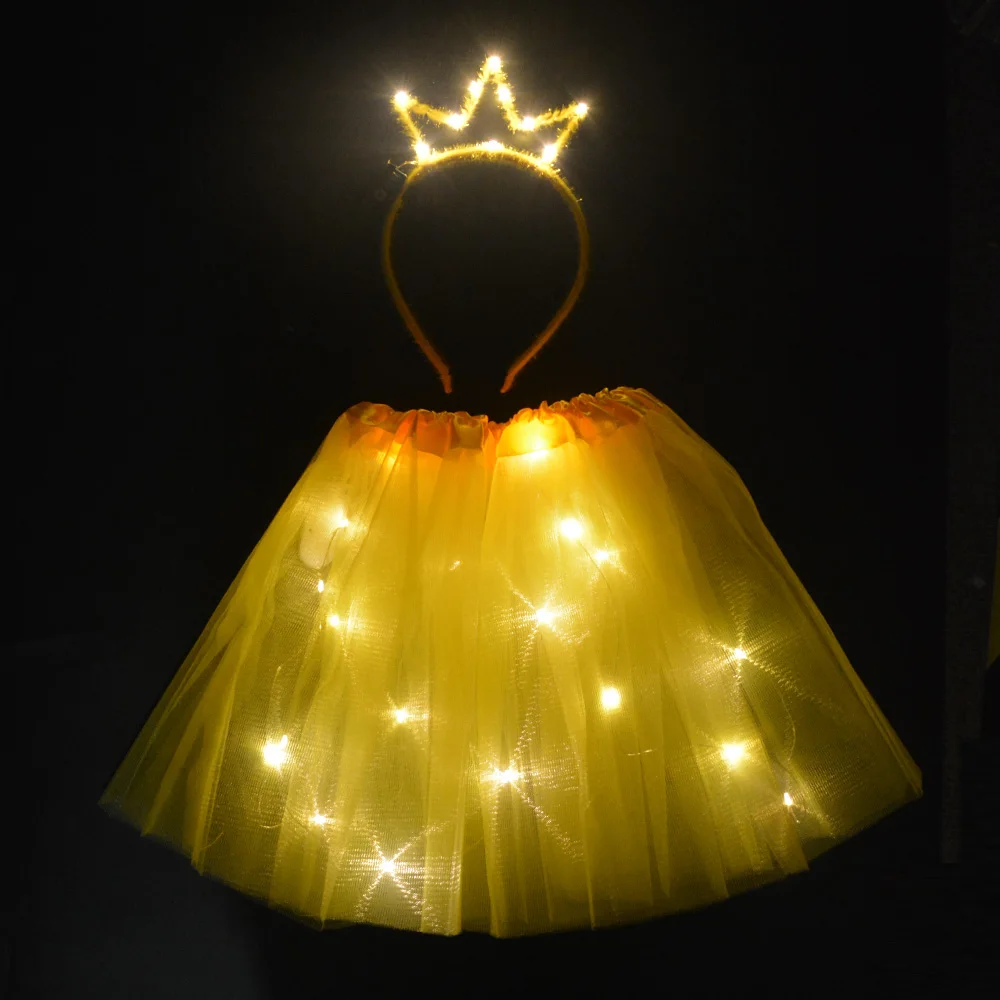 yellow crown Светодиодный светящийся светильник; платья-пачки принцессы для девочек; детская одежда; повязка на голову для свадебной вечеринки; головной убор с короной и кошкой; костюм для костюмированной вечеринки - Цвет: yellow crown