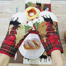 Рукавицы для духовки, рождественские держатели и рукавицы для духовки, термостойкие силиконовые Нескользящие перчатки для приготовления пищи из переработанного хлопка