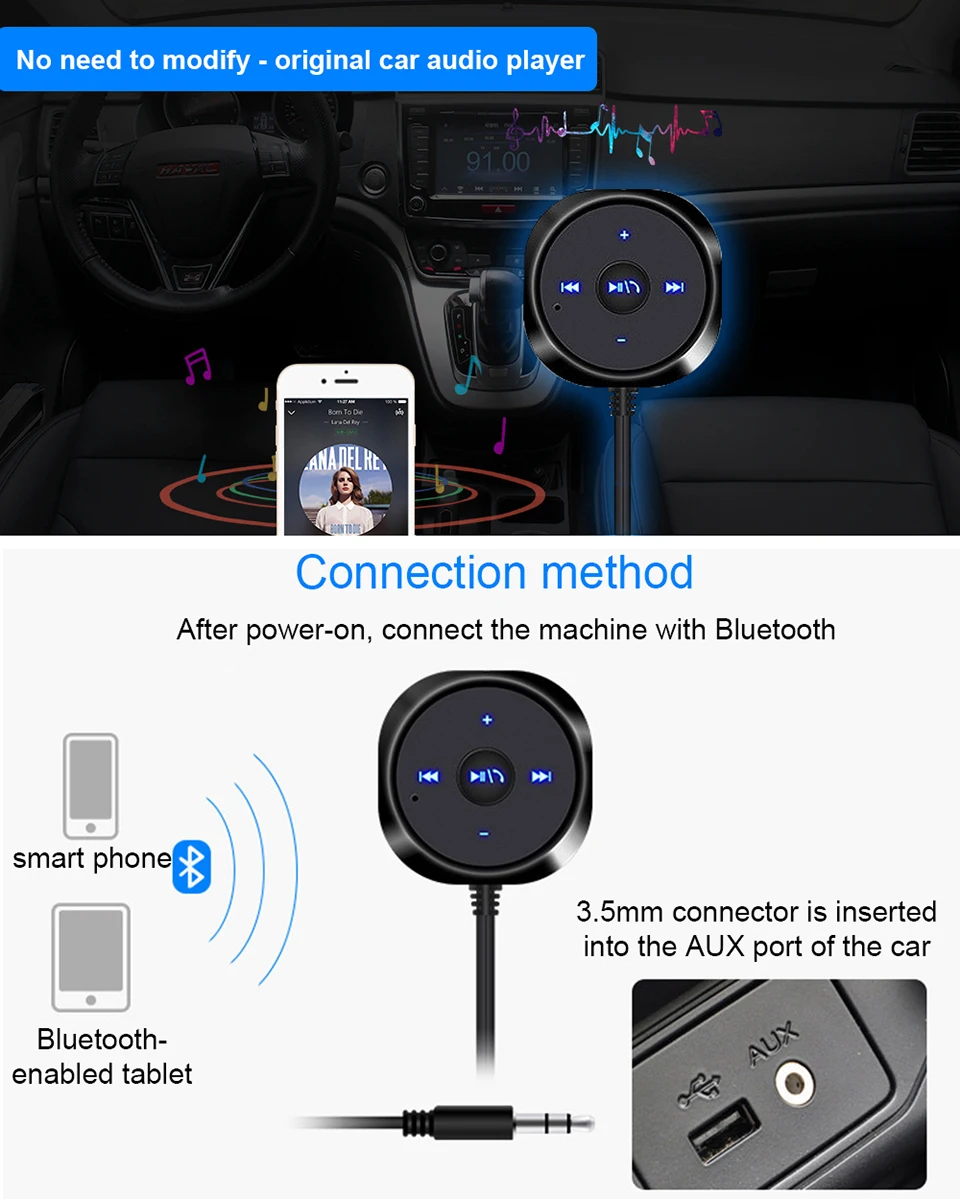 Автомобильный комплект громкой связи с Bluetooth, mp3-плеер 3,5 мм, AUX аудио музыкальный ресивер, адаптер для MP3-плеера с магнитной основой