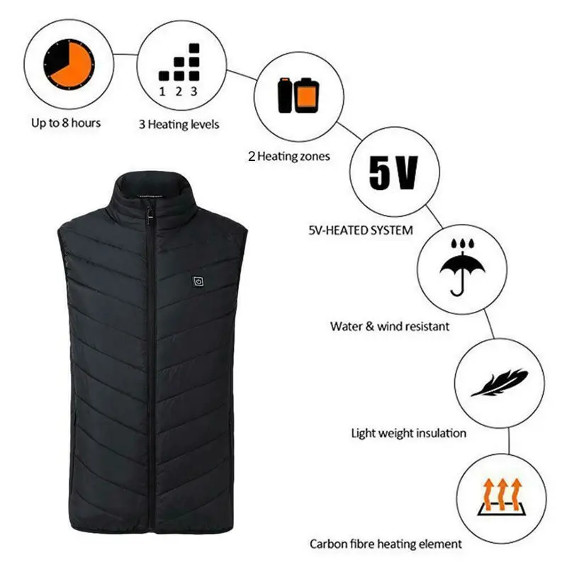 Winter USB Heated Vest Flexible Electrical Heated Sleevless Jacket Men Outdoor Travel Hiking Heater Vests Waistcoat