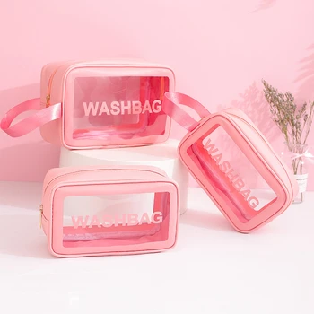 

Fashion Portable Cosmetic Bag Transparent Wish Waterproof Organizer Travel Toiletry Makeup Case Beauty Business Make Up Box