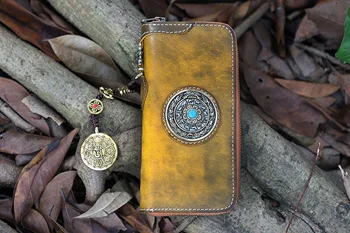 

Free Shipping,Brand Ethnic style men vintage wallet.woman genuine Leather purse tanned leather long hand carvings,sales