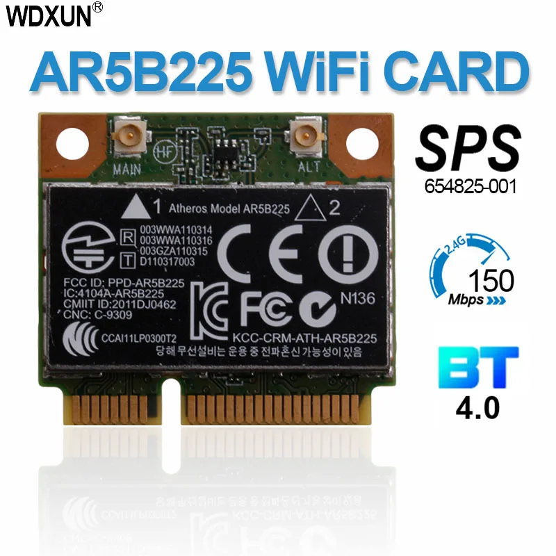 wifi card Atheros AR9485 AR5B225 Nửa Mini PCIe Không Dây 300M + BT4.0 Card 654825-001 655795-001 HP CQ43 CQ58 DV4 DV6 DV7 G4 G6 G7 phone lan adapter