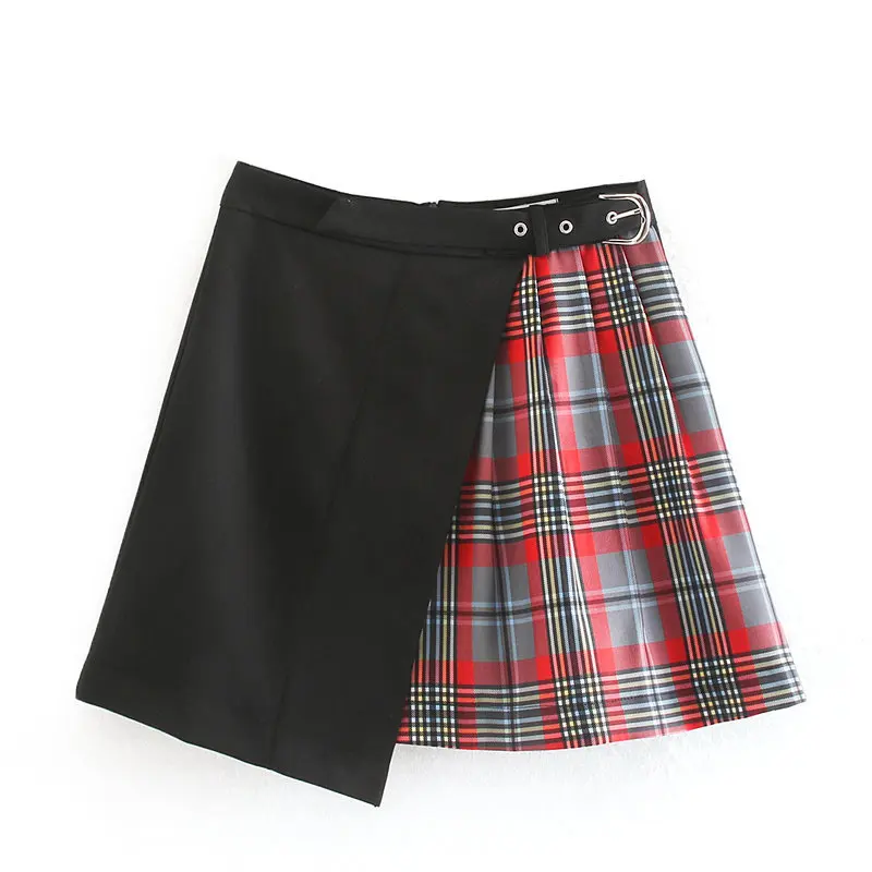 

Western Style New Style WOMEN'S Dress-Style Pattern Joint Irregular Retro Skirt High-waisted Lace-up Slimming A- line Skirt