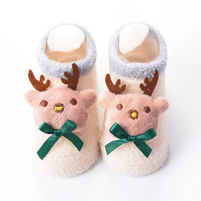 christmas sock 1 Рождественские хлопковые теплые носки для маленьких девочек и мальчиков; сезон осень-зима Детские Полосатые Махровые Носки с рисунком снежинок, лосей, Санта Клауса; Носки с рисунком медведя - Цвет: christmas sock 1
