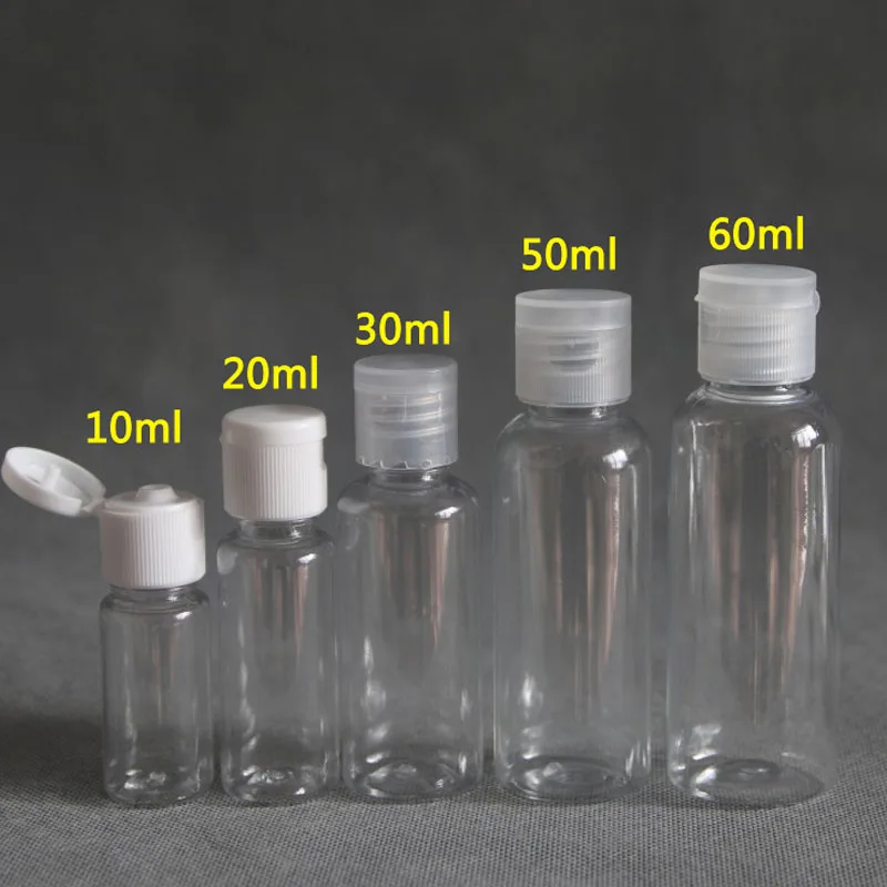 

50pcs 5ml - 100ml Plastic PET Clear Flip Lid Lotion Bottles Cosmetic Shampoo Sample Containers Travel Liquid Refillable Vials