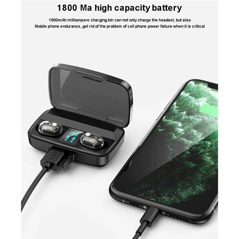 1800 мАч Bluetooth 5,0 гарнитура TWS настоящие беспроводные наушники мини стерео наушники