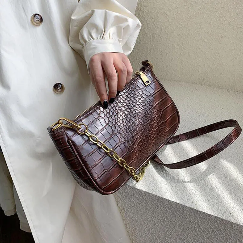

Vintage Women Bags Fashion Female Crocodile Pattern Tote Quality Leather Women's Designer Handbag Chain Shoulder Messenger Bags
