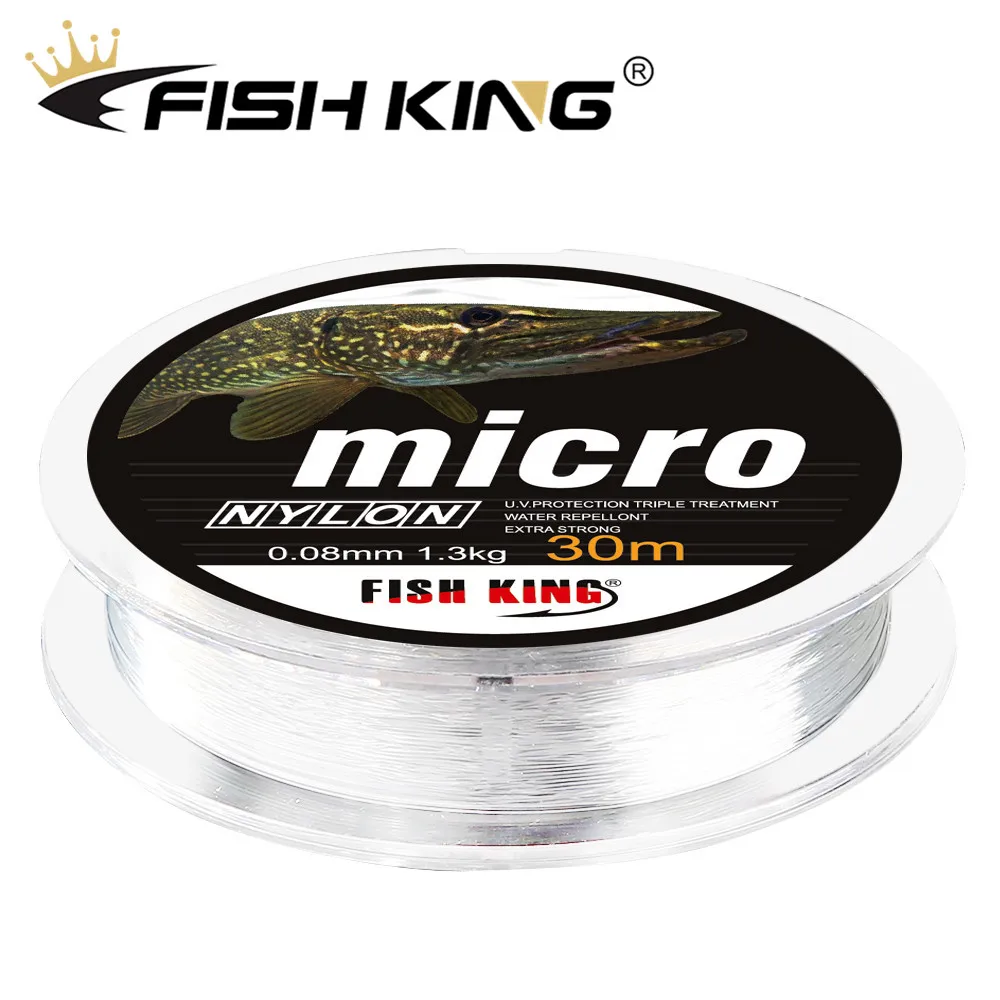 FISH KING 30 м микро нейлоновая леска для подледной рыбалки 0,08 мм-0,25 мм 2.9LB-12.5LB сверхпрочная леска для зимней подледной рыбалки