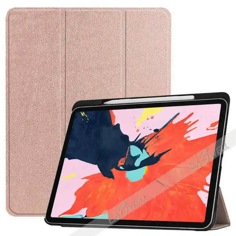 Rose Gold Умный чехол для планшета iPad Pro 12,9 дюйма, противоударный трехскладной чехол-подставка из искусственной кожи с откидной крышкой, чехол с функцией автоматического сна - Цвет: Rose Gold