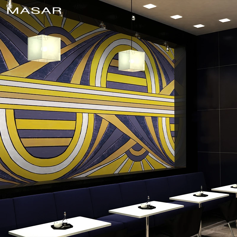 

MASAR 3D HD Colour-Coloured Mural Geometric Line Personality Wallpaper Entertainment Place Bar Background Wall Wallpaper